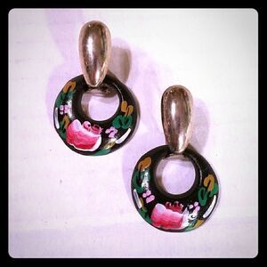 Vintage Hand Painted Pierced Earrings